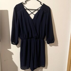 Monteau Navy Blue 3/4 Sleeve with Crisscross Back Romper